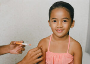 young girl getting covid vaccine